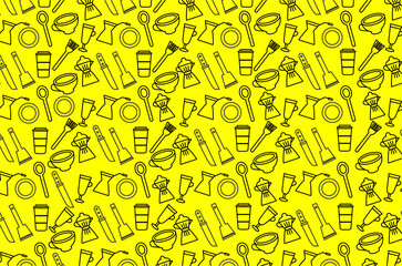 Obraz premium Doodle kitchen utensil seamless pattern. Doodle kitchen utensil icons seamless pattern. Vector kitchen utensil icons. Set of kitchen utensil icons collection.