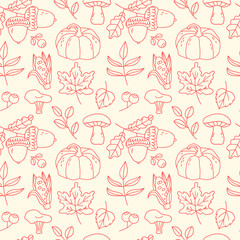 Seamless pattern of cozy autumn doodles on a light background