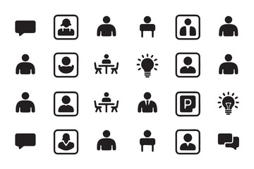 Black and white minimalist icon set for business communication and concepts