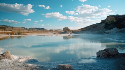Tranquil landscape of a serene, shallow lake.