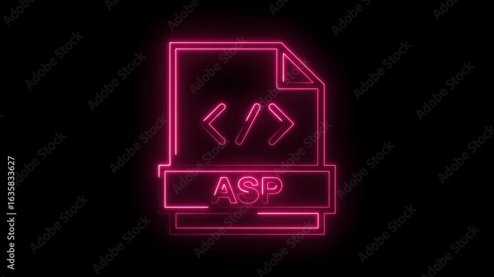 Poster glowing neon a s p file icon with code symbols on black background futuristic technology symbol digi