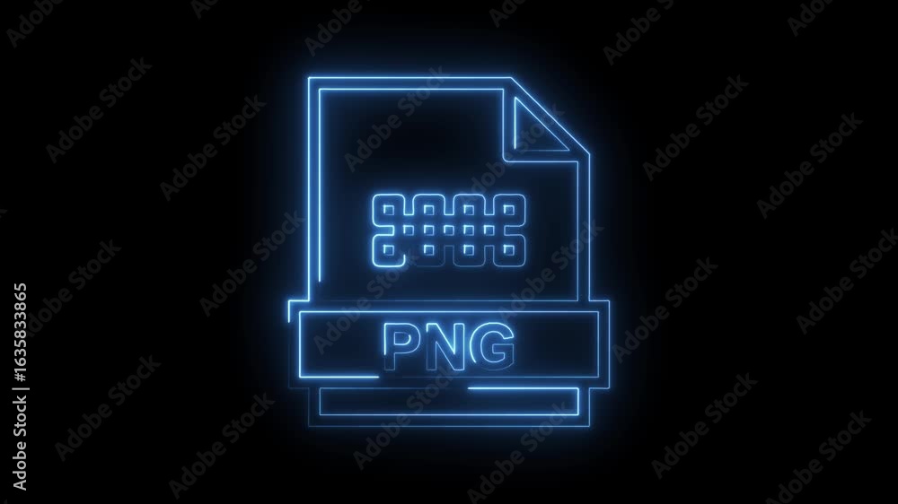 Poster glowing blue neon p n g file icon with abstract pattern on transparent black background futuristic d