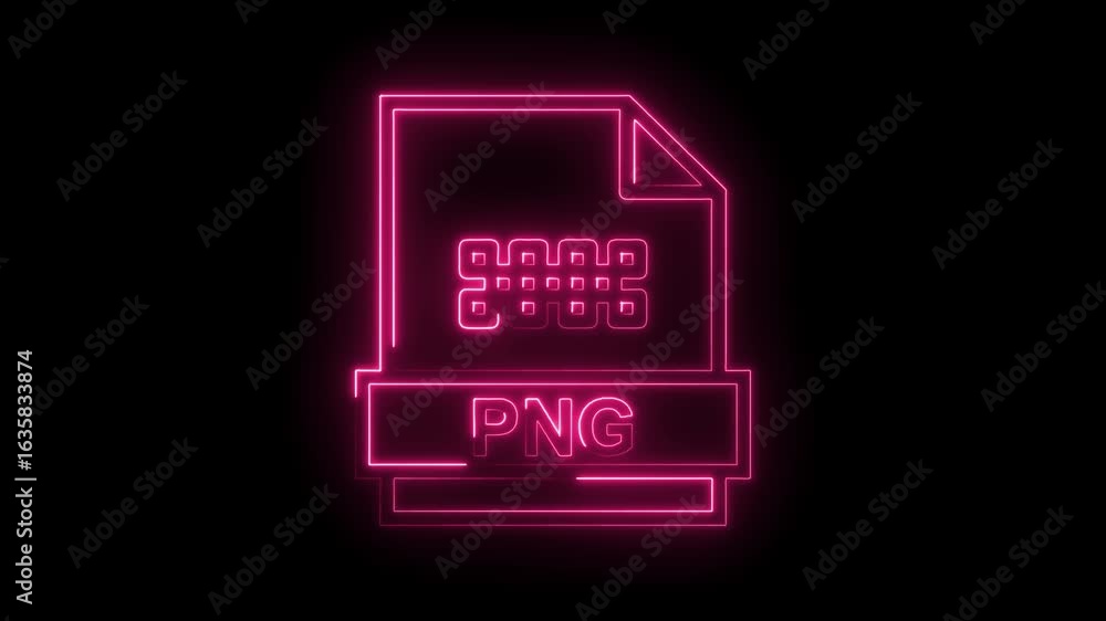 Poster glowing neon pink p n g file icon with intricate pattern and text on black background futuristic dig
