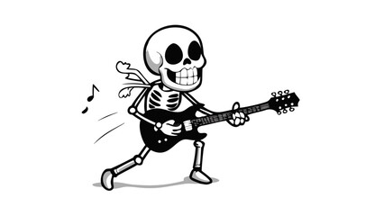 Obraz premium Skeleton rocker playing electric guitar with musical notes