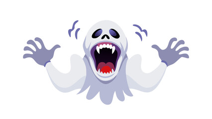 Naklejka premium Scary ghost with open mouth and sharp teeth