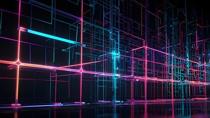 Neon Neural Grid &ndash; Digital Connections in Motion