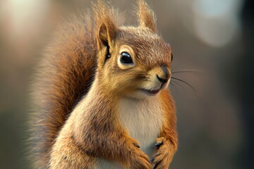 A close up portrait of a red squirrel outside