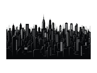 Fototapeta premium Urban Silhouette: An impressive cityscape silhouette, illustrating the modern architecture of a bustling metropolis, its skyscrapers reaching towards the sky.