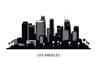 Naklejka premium Urban Silhouette: A striking monochrome silhouette of a city skyline, capturing the modern architecture with bold lines, minimalist aesthetic, and artistic representation of an iconic urban center.