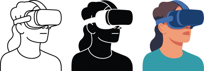 Immersive VR headset user experiencing virtual reality adventure