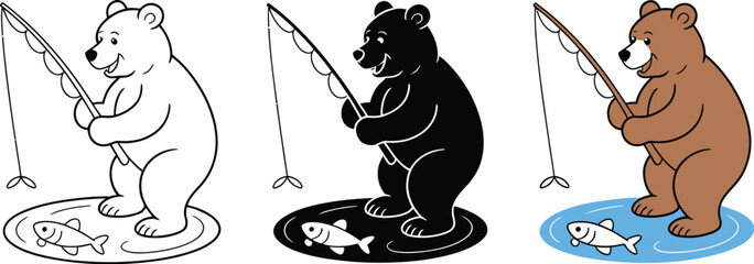 Happy bear fishing for a tasty fish in the river