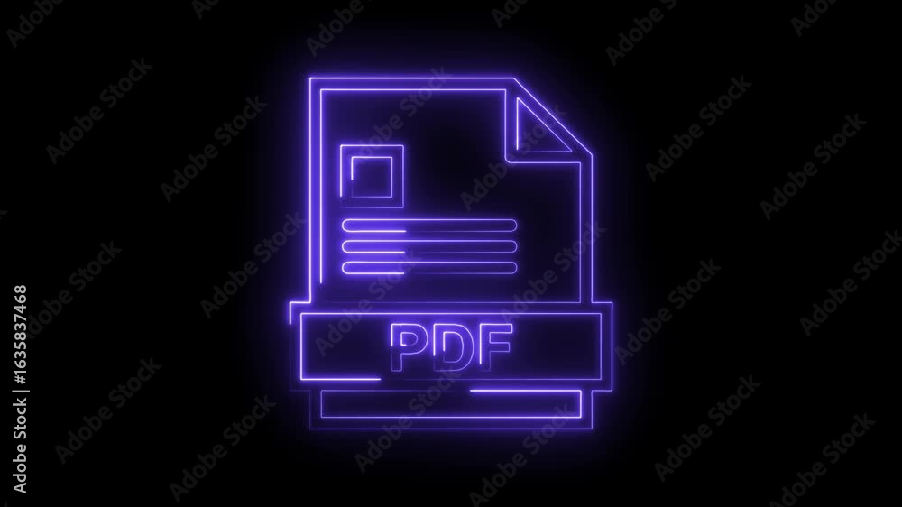 Poster glowing neon purple p d f file icon animation isolated transparent background futuristic digital doc