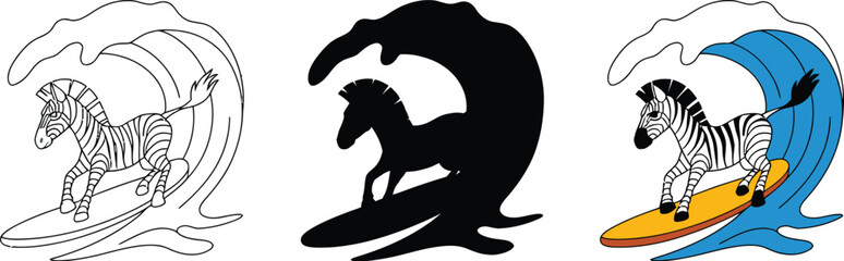 Surfing zebra rides a vibrant wave with energy and style