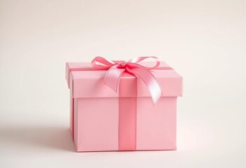 Obraz premium Elegant pink carton gift box with ribbon, ready for present, e-commerce, cardboard