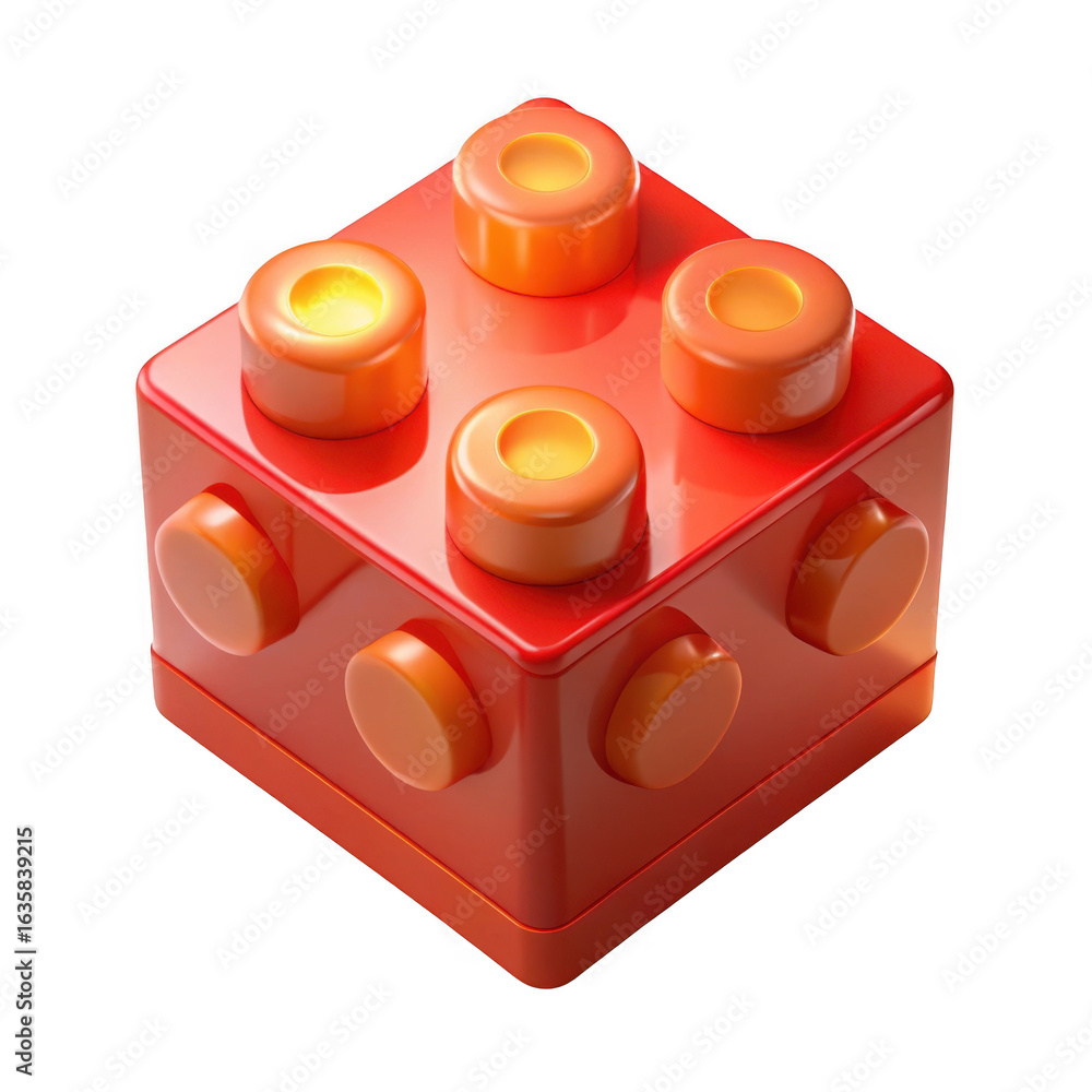 Poster 3d red building block isolated on transparent background