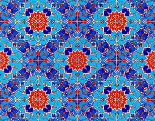 Ornate blue and red tile pattern