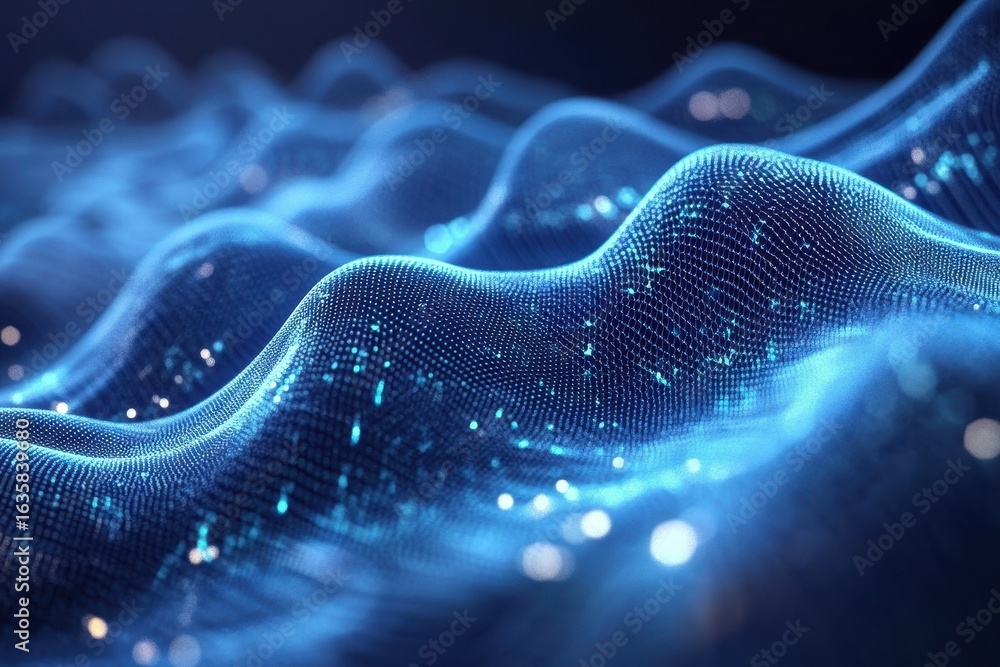 Aufkleber dynamic blue magic energy particle waves creating an immersive visual experience in a digital landsc