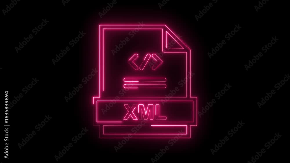 Aufkleber glowing neon pink x m l file icon with code symbols and transparent background for technology and da