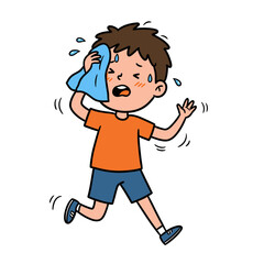 little boy sweating