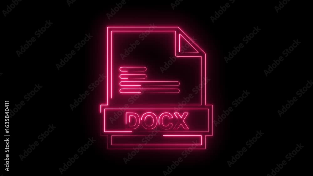 Poster glowing pink neon d o c x file icon with transparent background representing digital document creati