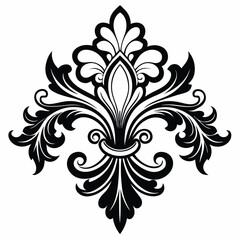 Vector art of ornate black and white fleur de lis decorative design element, isolated on white background