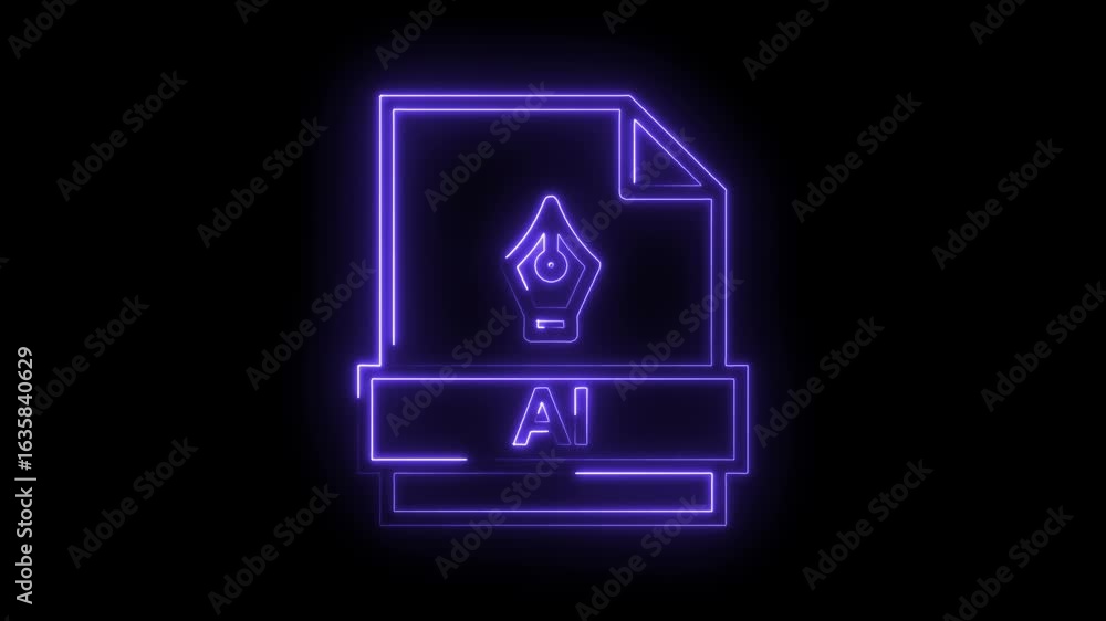 Poster glowing neon a i file icon with pen tool symbol and transparent background representing digital desi