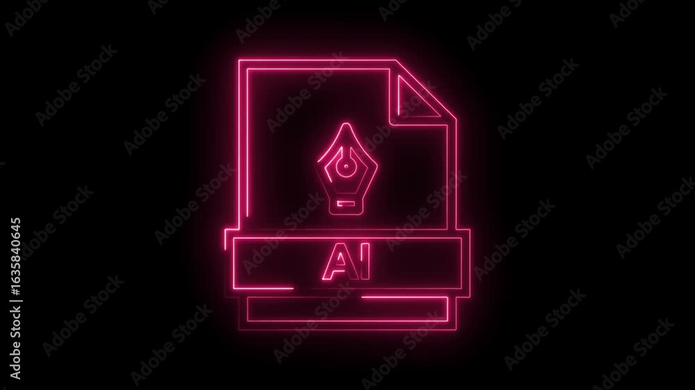 Poster glowing neon a i file icon with pen tool symbol on black background futuristic digital design elemen