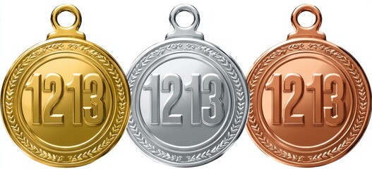 Three medals with the number 1213
