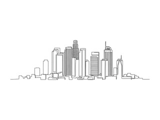 Fototapeta premium City Skyline Silhouette: A minimalist line drawing captures the iconic silhouette of an urban cityscape, showcasing the architectural prowess and the dynamic essence of a bustling metropolis.