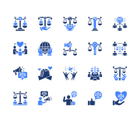 Social Justice icon collection set. Justice, Empowerment, Solidarity, Rights, Opportunity, Diversity, Unity, Community.  editable stroke icon.