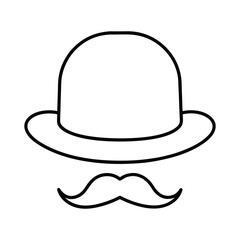 vintage bowler hat and mustache on white background