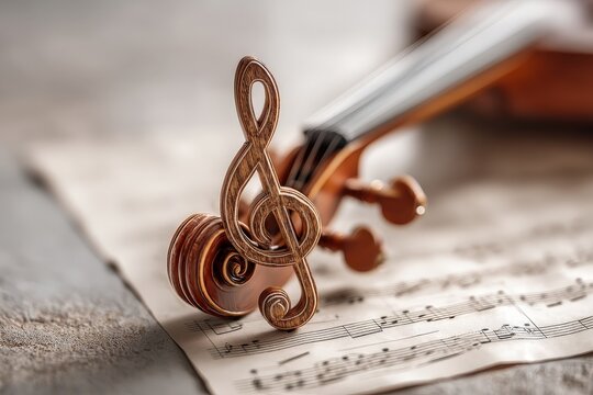 Elegant music composition featuring a treble clef and a vintage violin on sheet music