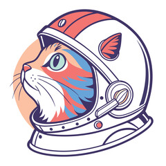 Vector art of a cute cat wearing an astronaut helmet, looking up with curiosity, ready for space exploration