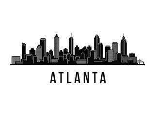Atlanta Cityscape Silhouette: A minimalist silhouette of Atlanta's iconic skyline, captured in elegant black and white, showcasing the city's architectural wonders against a simple, clean backdrop.