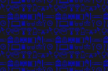 Seamless pattern of school-related icons. Set of school supply icons. Doodle school supplies icon. Back to school with school attributes icon. Education-theme icon collections.