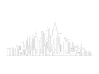 Obraz premium Urban Silhouette: A clean, minimalist illustration of a cityscape, featuring iconic skyscrapers and buildings, portraying a sense of modernity and urban life.
