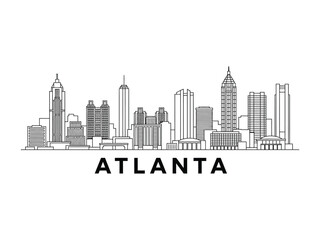 Fototapeta premium Atlanta Skyline Silhouette: A minimalistic line-art rendering showcasing the iconic cityscape of Atlanta, highlighting its modern architectural marvels and metropolitan charm.