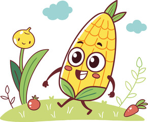 Vector art of cute cartoon crab with claws raised, smiling and happy, isolated on white background