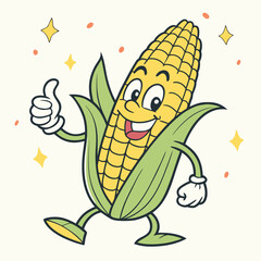 Vector art of happy cartoon corn character giving a thumbs up, isolated on white background