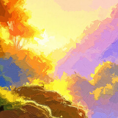 Various oil paintings, flowers, lakes, waterfalls, landscapes, roses, peonies, butterflies, peacocks