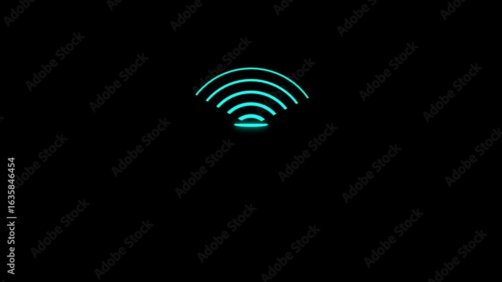 Poster radio icon wi fi signal icon black background animation video on the display. 4k animation