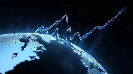
A stock market graph with an upward trend on the background of planet Earth, in a blue color theme, with a minimalistic - Powered by Adobe