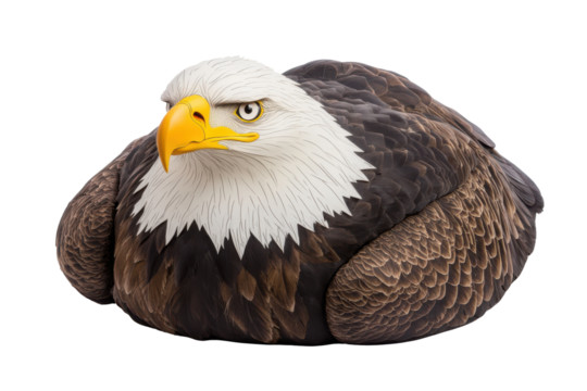 Bald eagle bird of prey fierce expression isolated on transparent background. American bald eagle isolated on white background.