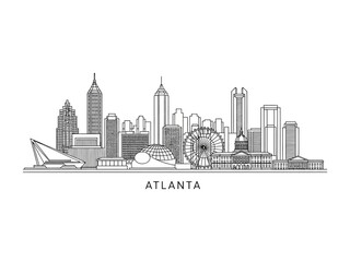 Naklejka premium Atlanta City Skyline: A sophisticated, minimalist line-art depiction of the Atlanta skyline, capturing the iconic architectural forms of the city against a clean backdrop.