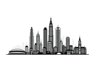 Fototapeta premium Urban Skyline: A striking silhouette of a modern cityscape stands tall against the sky, capturing the essence of architectural marvel and metropolitan expanse.