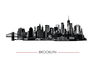 Obraz premium Brooklyn Skyline: The stunning silhouette of Brooklyn's iconic skyline, a testament to architectural grandeur, captured in a modern and artistic design.