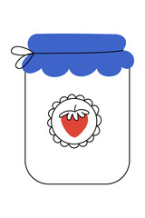 Strawberry Jam jar icon with fruit label isolated on white background.