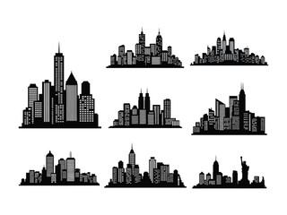 Obraz premium Urban Skyline Silhouette: A collection of stylized cityscapes, capturing the essence of urban architecture in sleek monochrome silhouettes. 