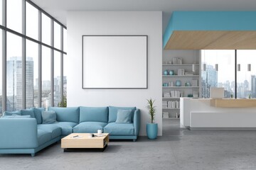 Modern office waiting area with city views
