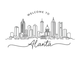 Obraz premium Atlanta Skyline: An elegant line-art portrayal of the Atlanta skyline, welcoming viewers with a simple yet sophisticated design that captures the city's essence.